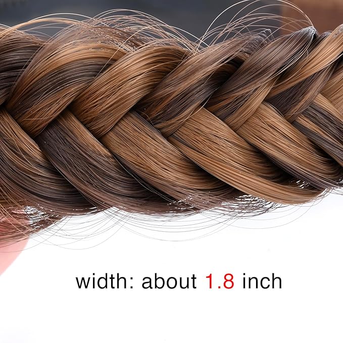 DIGUAN Wide Messy Braided Headband With Teeth Synthetic Hair Plaited Headband High Elasticity Braids Chunky Fishtail Braided Hair Band for Girls Women (Chocolate Toast)