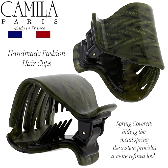 Camila Paris CP3264 French Hair Clip for Women for Long Curly Wavy Hair, Green, Girls Hair Claw Clips Jaw Fashion Styling Hair Accessories for Women, Strong Hold No Slip Grip, Made in France