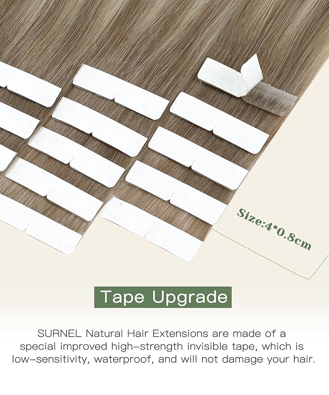 SURNEL Injected Invisible Tape in Extensions Human Hair Ash Brown to Platinum Blonde Seamless Remy Invisible Tape in Extensions 20Inch 20 Pcs 45g(#860,20)