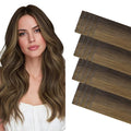 GOO GOO Invisi Edge Tape in Hair Extensions Human Hair, 2C/4E/6C Brown Sugar Swirl Highlights, 20pcs 24inch 50g, Virgin Remy Hair, Seamless Injected Tape, Natural Look