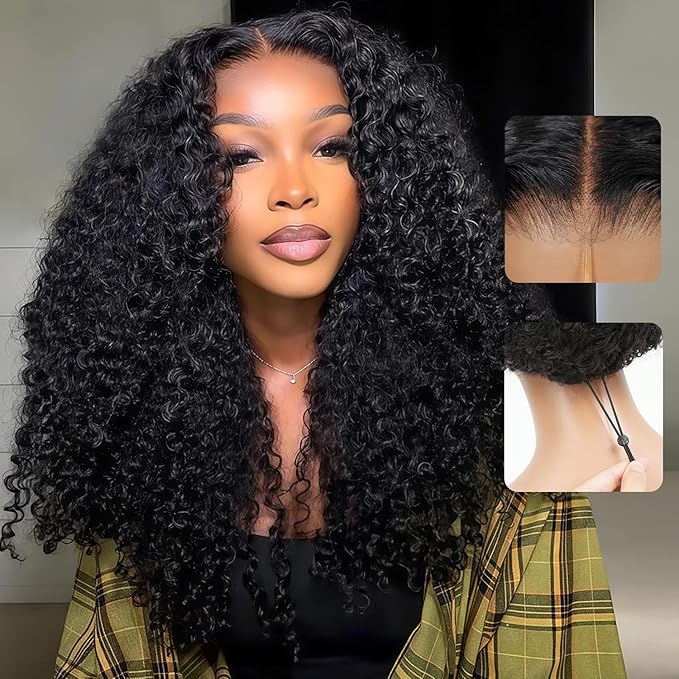 7x6 Burmese Curly Glueless Wigs Human Hair Pre Plucked Pre Cut 250% Density Drawstring Wig for Black Women 7x6 HD Lace Front Wigs Human Hair Glueless Wear and Go Nautural Color 34 Inch