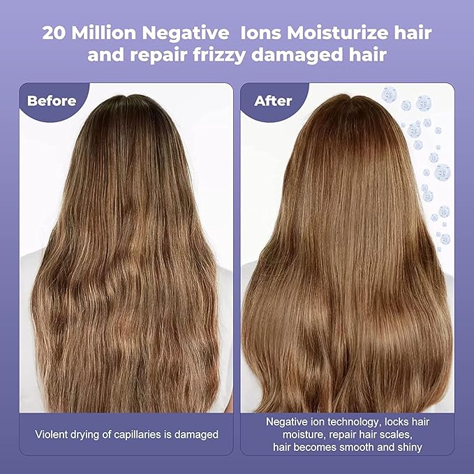 Hair Dryer, Ionic Blow Dryer, 110, 000 RPM Brushless Motor for Fast Drying, Low Noise, Memory Function, Reduce Frizz, Hollow，Professional High Speed Hairdryer with 2 Magnetic Nozzles for Home, Salon