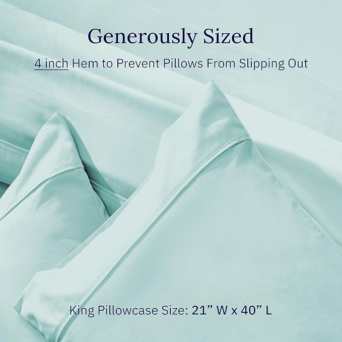 California Design Den 400 Thread Count 100% Cotton Pillowcases, Seafoam King Pillowcase Set of 2, Long - Staple Combed Pure Natural Cotton Pillow Cases, Soft & Silky Sateen Weave