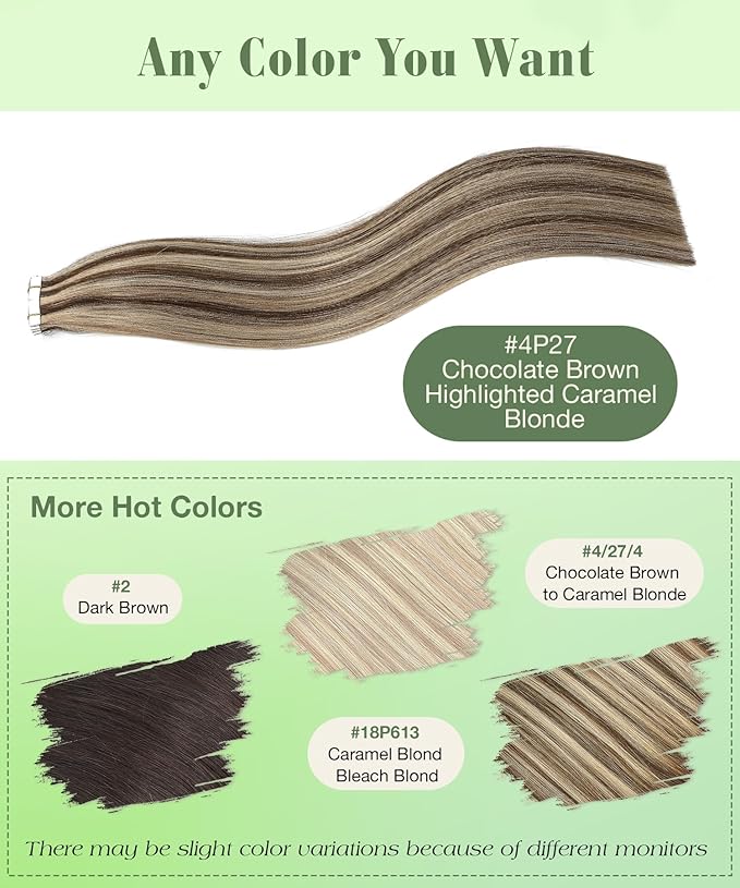 SURNEL Tape in Hair Extensions 16 inch #4P27 Chocolate Brown Highlighted Caramel Blonde Remy Human Hair Tape in 20 pcs 50g(4P27-16)