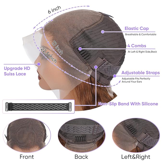 28 Inch Chocolate Brown Body Wave Lace Front Wigs Human Hair 200 Density 13x6 HD Lace Frontal Wigs Human Hair Brown Glueless Wig For Women Pre Plucked with Natural Hairline