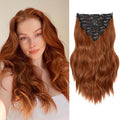 Clip in Hair Extensions for Women, 16 Inch Wavy Copper Hair Extensions Clip Ins, 8PCS Synthetic Curly Hairpieces for Women DailyParty Use