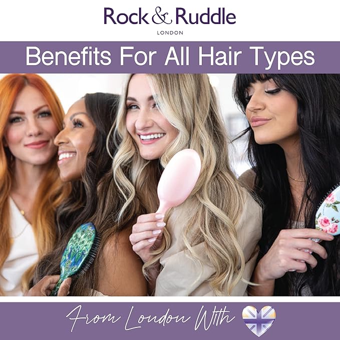 Rock & Ruddle Natural Mixed Boar Bristle Hair Brush for Women and Kids (Large, 21cm) - Perfect for Wet or Dry Hair, Detangling Smoothing Blowdrying - Designed & Made in UK - Mrs Zebra Design