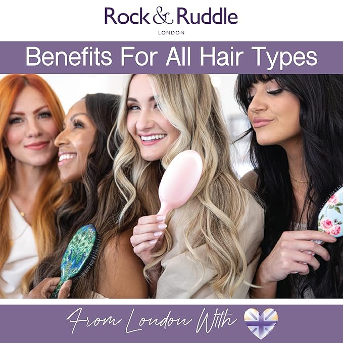 Rock & Ruddle Natural Mixed Boar Bristle Hair Brush for Women and Kids (Large, 21cm) - Perfect for Wet or Dry Hair, Detangling Smoothing Blowdrying - Designed & Made in UK - Miss Daisy Evening Design