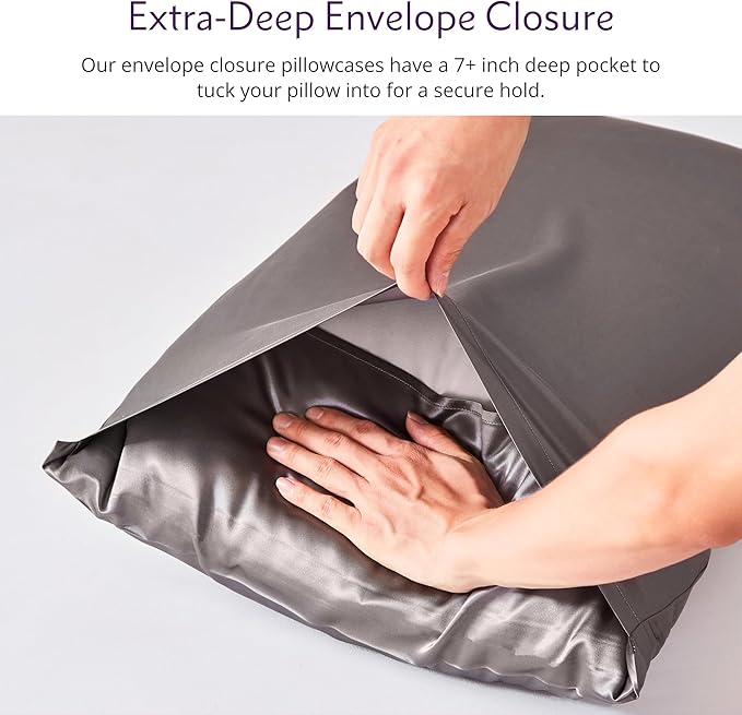 Mulberry Park 30 Momme Silk Pillowcase - Grade 6A Charmeuse Weave for Hair and Skin - Luxury Night Sleep - 1 Pc Gunmetal (Standard 20'' x 36'')