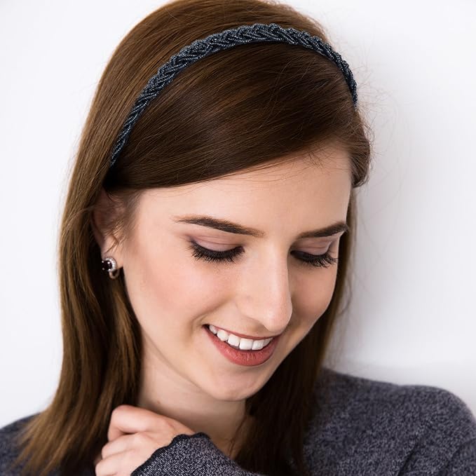 MTLEE 6 Pieces Beaded Headbands for Women Sparkly Crystal Beaded Hair Hoop Hairbands Multiple Color Hair Accessories Head Bands Christmas Gift(Classic Colors)