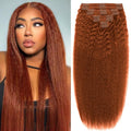16inch 110g Clip in Hair Extensions Real Human Hair Copper Kinky Straight Clip Ins Seamless Natural and Soft Hair Clip on Hair Extensions for Women Thick End 8pcs 18Cips/pack
