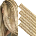 GOO GOO Invisi Edge Tape in Hair Extensions Human Hair, 16/22 Light Blonde Highlighted Golden Blonde 20pcs injected with 20pcs classical tape ins, 22inch 100g, Virgin Remy Hair, Natural Look