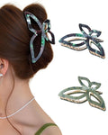 ACECHA 2 Pack Gold Metal Bow Hair Claw Clips for Women, Large Non-slip Butterfly Hairclips for Thin Thick Hair Claws Strong Hold Styling (Green)