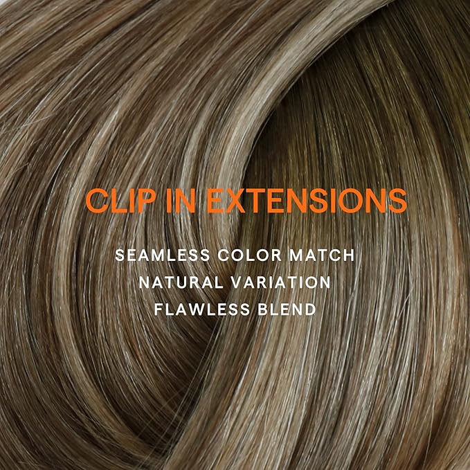 Full Shine Clip in Hair Extensions Balayage Clip in Extensions Blonde Human Hair Clip ins Double Weft Balayage Walnut Brown to Light Brown Mix Light Blonde 7 Pcs 24 Inch 120 G