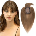 SEGO Hair Toppers for Women Real Human Hair with Thinning Hair, Toppers Hair Pieces Clip in Toppers Straight Hair Pieces with Front Bangs 150% Density Silk Base -6 Inch #6 Light Brown