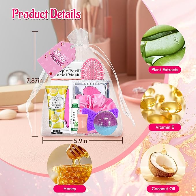 110PCS Spa Party Supplies for Girls Spa Party Favors Include Face Masks Skincare, Hand Cream, Lip Balm, Eye Patches, Lip Mask, Mini Hair Brush, Stocking Stuffers for Teen Girls, Sleepover Party Gifts
