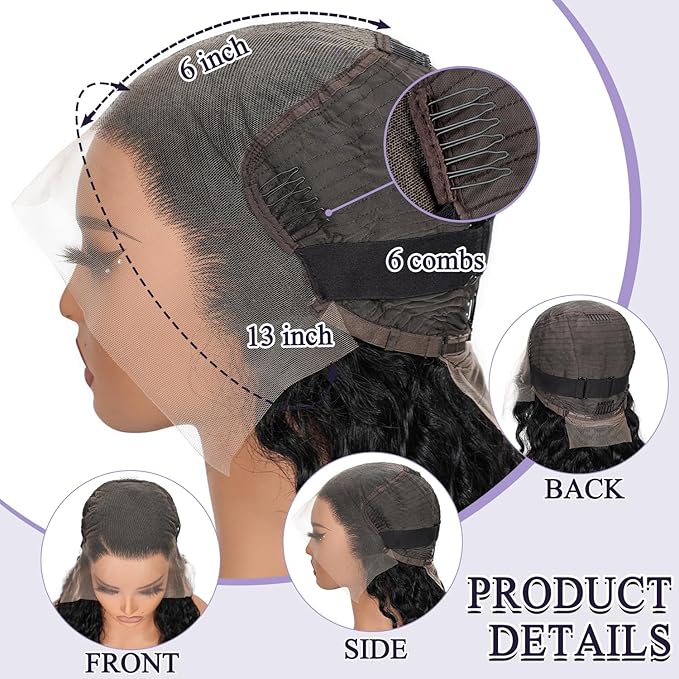 34Inch 13x6 Deep Wave Lace Front Wigs Human Hair 180% Density Curly Human Hair Wig Pre Plucked Wet and Wavy human hair wig for Women HD Lace Frontal Wigs with Baby Hair