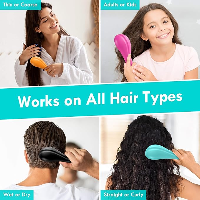 Detangling Hair Brush Set - 2 Pack Detangler Hairbrush with Ultra Soft Bristle for Effortless Tangle Removal - For Dry Wet Damaged Curly Hair for Men Women Girls Boys Kids - Pink & Green