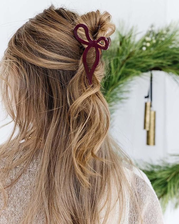 ACECHA 2 Pack Gold Metal Bow Hair Claw Clips for Women, 4.5" Colorful Non-slip Hairclips for Thick Thin Hair Claws Strong Hold Styling (Solid Color)