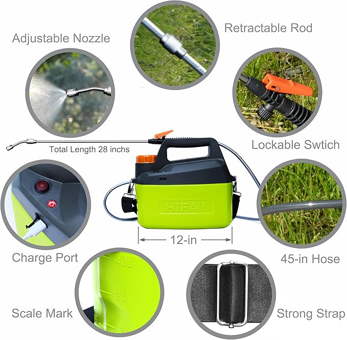 ES4 Electric Sprayer 1 Gallon Built-in 4000mAh Rechargeable Battery, Copper-Nickel Spray Nozzle Makes The Spray More Delicate, The Telescopic Spray Rod Can Reach Further