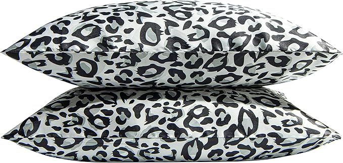 NTBAY 2 Pack Satin Standard Pillowcases for Hair and Skin, Luxurious and Silky Leopard Printed Pillow Cases with Envelope Closure, 20x26 Inches, Black and White