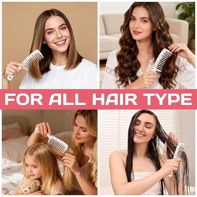 Wide Tooth Comb,Effortless Tangle Removal for Curly, Wet, Long Hair Wet,Cute Aesthetic Design for Women Men and Girls (Pink-10)