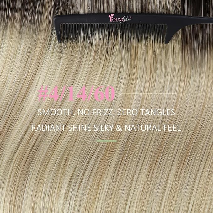 YoungSee Human Hair Tape in Extensions Ombre Real Hair Extensions Tape ins for Women Balayage Dark Brown to Blonde Tapes Hair Extension Real Human Hair Silky Straight 18In 20pcs 50g