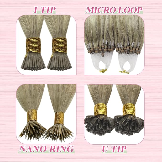 YoungSee U Tip Hair Extensions Human Hair Ash Blonde with Platinum Blonde Balayage Utip Real Hair Extensions for Women 20In 1G/S 50G