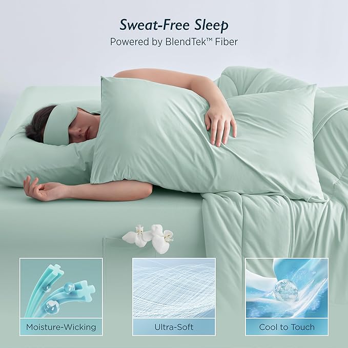 Breescape Cooling Pillow Cases Standard/Queen Size - BlendTek™ Dry & Cool Technology for Hot Sleepers and Night Sweats, 2 Pack Soft & Smooth Pillowcases for Hair & Skin Care, 20" x 30", Mint Green