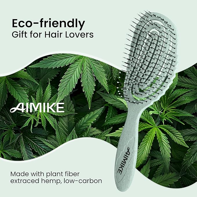 AIMIKE Hemp-Relax Detangler Hair Brush, Eco-Friendly Detangling Brush for Wavy Straight Hair, Vented Hairbrush w/Soft Bristles, Glide Through Tangles with Ease for Women, Kids, Wet & Dry Hair