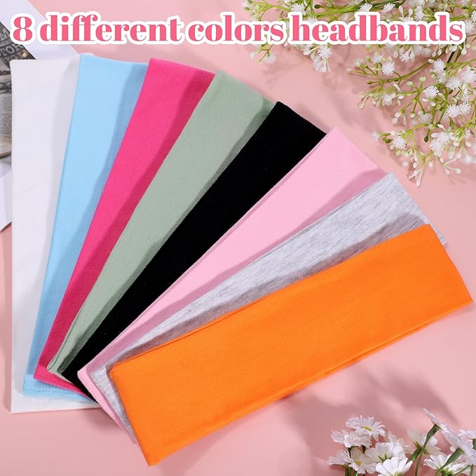 obeoby 8 Pack Non Slip Headbands for Women, Sweat Absorbing Cotton Hair Bands for Workout Yoga Running Sports Valentines Gifts