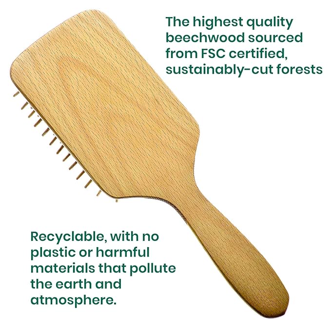 Giorgio Eco Friendly Wooden Bristle Hairbrush - Large Detangling Brush and Hair Growth Brush for Thick or Long Hair - Paddle Hair Brush Made with Anti Static Beechwood, Silicone Massage Cushion