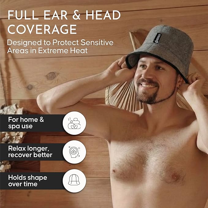 VEDEN Sauna Hat, Premium Handmade Merino Wool Sauna Cap for Men and Women,Insulating Headgear for Spa, Steam Room, Banya, Bathhouse, Comfortable, Breathable, Handmade, One Size Fits All (Grey)