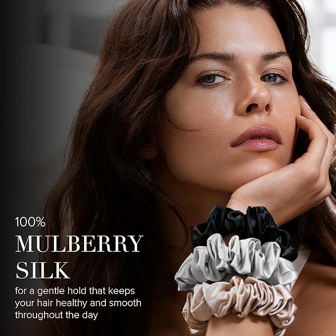 slip Back to Basics Black Midi & Large Scrunchie Set | Includes 2 Midi & 1 Large Pure Silk Scrunchies | 100% Mulberry Silk, Anti-Crease, Gentle on Hair, Prevents Breakage | Stylish & Durable
