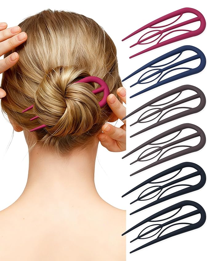 French Hair Pin for Women - U-Shaped Hair Fork for Updos, Chignons & French Twists, Durable Acrylic, Secure & Elegant Styling for All Hair Types (Dark Colors (Matte))
