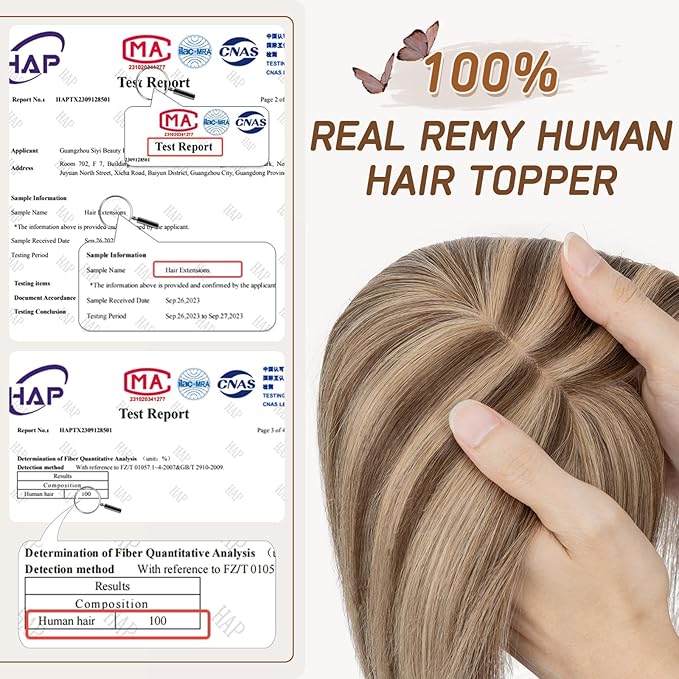 Rich Choices Real Human Hair Toppers for Women With Bang 100% Remy Human Hair Topper for Thinning Hair Clip in Silk Base Hair Topper 14 Inch #4P27 Medium Brown Mix Dark Blonde