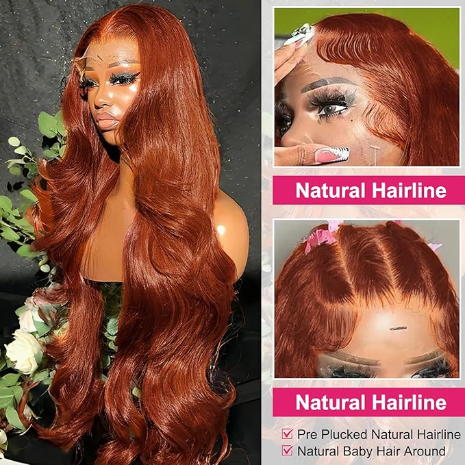 AMIRTY 36 Inch Ginger Wig Human Hair 13X4 Reddish brown HD Transparent Lace Front Wigs Human Hair Pre Plucked with Baby Hair Chestnut Brown #33 Wigs For Women