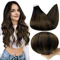 Full Shine Tape in Hair Extensions Human Hair 14 Inch Remy Human Hair Extensions Tape in Color 1B Black to Brown And Black Double Sided Tape in Extensions 50G 20 Pcs for Wedding Add Volume