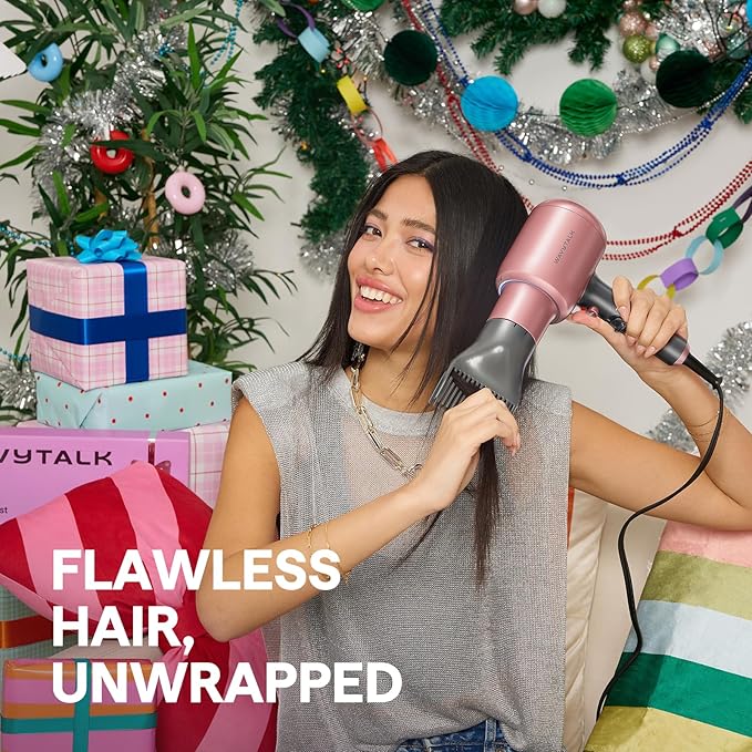 Wavytalk Hair Dryer, Blown Away Ionic Hair Dryer for Curly Hair with Diffuser, 1875W Fast Drying Blow Dryer with Ceramic Technology, 3 Attachments for All Hair Types, Light and Quiet, White