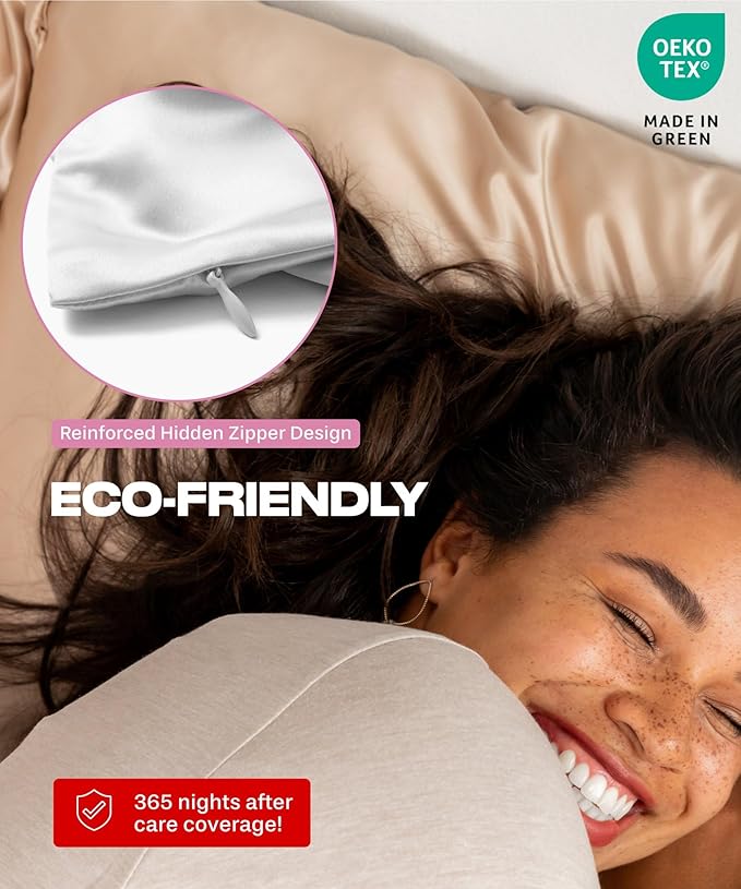 SUNDAYSILKS™ Silk Pillow Cases 2 PACK | 22 Momme Mulberry Silk Pillowcase Set of 2 | Standard Queen, King Size | All Sides 100% Pure Silk Slip Pillowcases Bliss for Couples with Zipper, 6A [Off White]