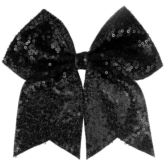Large Glitter Cheer Bows Clips, Jumbo Big 7 Inch Cheerleading Sequin Hair Bow Hair Accessories for Teens Girls Football Sports Cheerleader Outfit Uniform (Black)