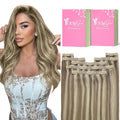 YoungSee Highlights Clip in Hair Extensions Human Hair Brown Highlight Clip in Extensions Light Brown with Blonde Real Hair Extensions Clip in Human Hair Easy to Wear 7Pcs 120G 20Inch