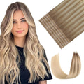 Youngsmile Injection Tape in Hair Extensions Human Hair #8T60 Ash Brown to Platinum Blonde 20pcs 50g 22 Inch Balayage Injected Seamless Tape in Hair Extensions Straight Remy Human Hair (#8T60,22'')