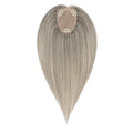 Hairro Human Hair Toppers Free Parted, 3.5x4.7" Base Hand-wovened 100% Real Hairpieces, with Invisible Clips-in for Women, for High Hairline/Adding Volume on Top, 10 Inch Blondish Grey Mix Silver
