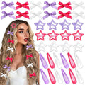 36Pcs Hot Pink Mini Hair Bows Purple Star Snap Hair Barrettes for Women White Water Drop No Slip Hair Clips Small Bow Hair Clips Star Bowknot Hair Accessories for Teens Girls