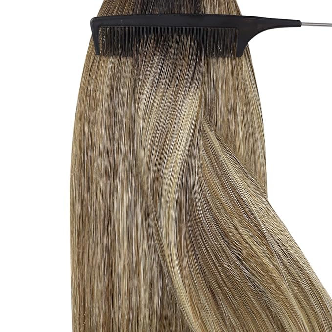 YoungSee Nano Ring Hair Extensions Ombre Dark Brown to Blonde Pre Bonded Nano Beads Human Hair Extensions Long Straight Nano Ombre Hair Extension Cold Fusion 20inch 50g 50s