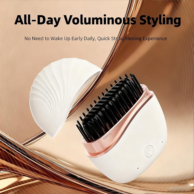 Mini Straightener, New Rechargeable Wireless Portable Hair Straightener Comb, 3-Speed Temperature Control, Rapid Heating & Anti Scald Shell,Idea for Home Travel (White)