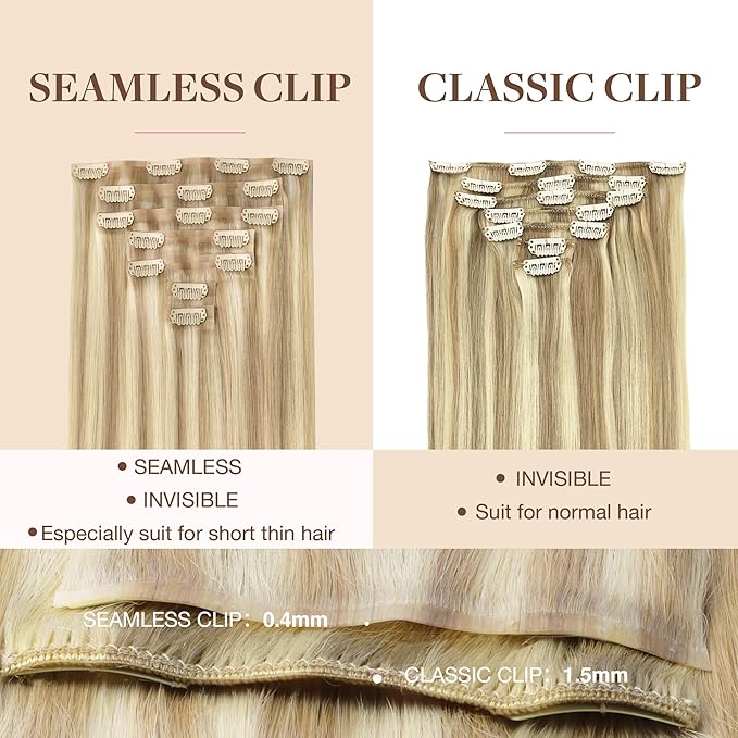 GOO GOO Clip in Hair Extensions Real Human Hair, Remy Human Hair Extensions Clip ins for Women, Natural Human Hair, 22inch 110g 7Pcs, 18A/613A Dark Blonde Highlighted Bleach Blonde