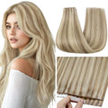 Full Shine Blonde Tape in Weft Hair Extensions Human Hair Color 16 Highlight 22 Blonde Wide Tape Genius Weft Tape in Hair Extensions 24Inch Cuticles Aligned Travel Friendly Styling 50G One Piece