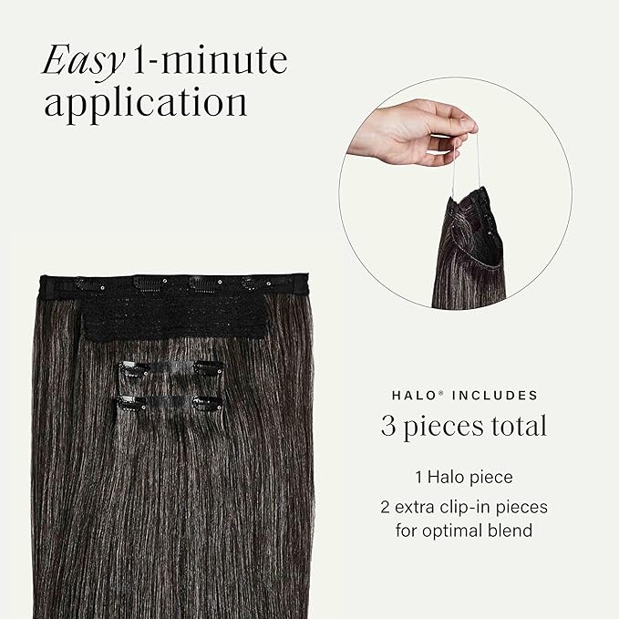 Luxy 100% Remy Human Hair – Halo Clip-In Hair Extensions –Natural Looking Volume & Length - One-Piece - Easy 5-Min Application 140 grams 16" Dark Gray Halo